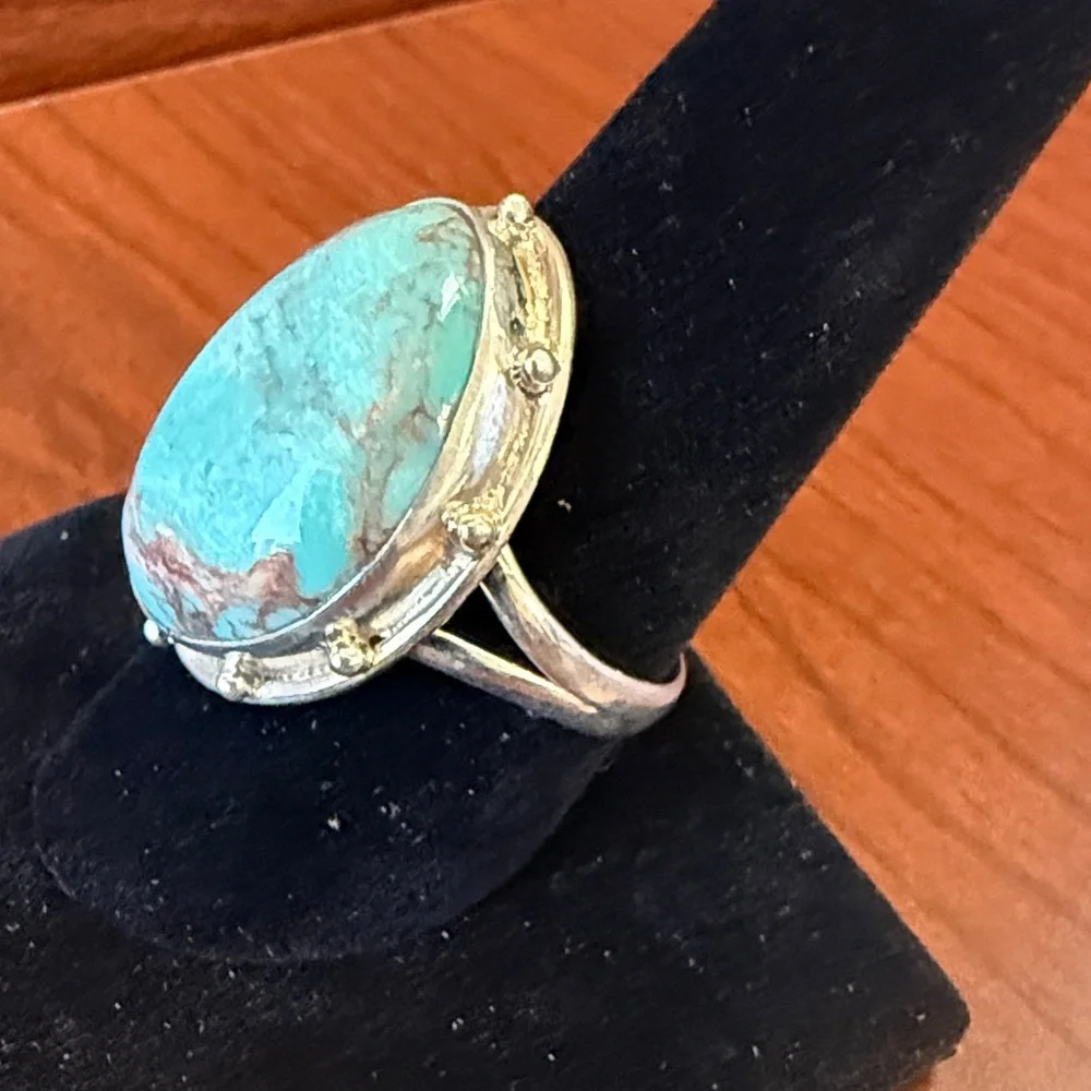 New 925 Sterling Silver Genuine Royston Turquoise Statement Ring Size 9.75